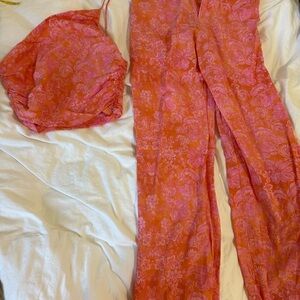 Floral Pink and Orange Pants with Matching top
